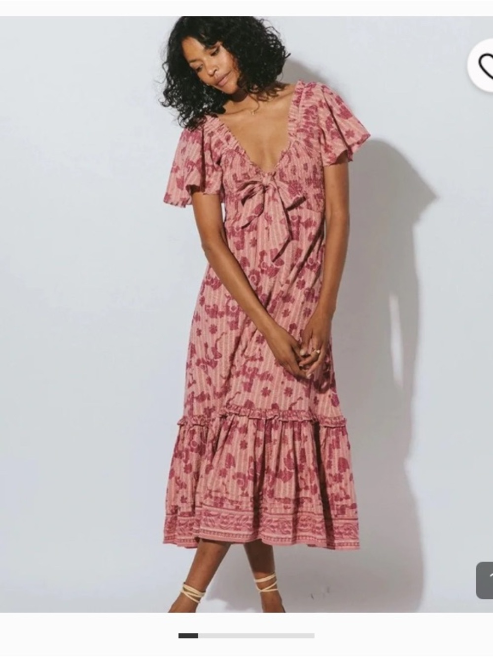 Cleobella Ashlyn Rose Pink Batik print Tie-Front Midi Dress